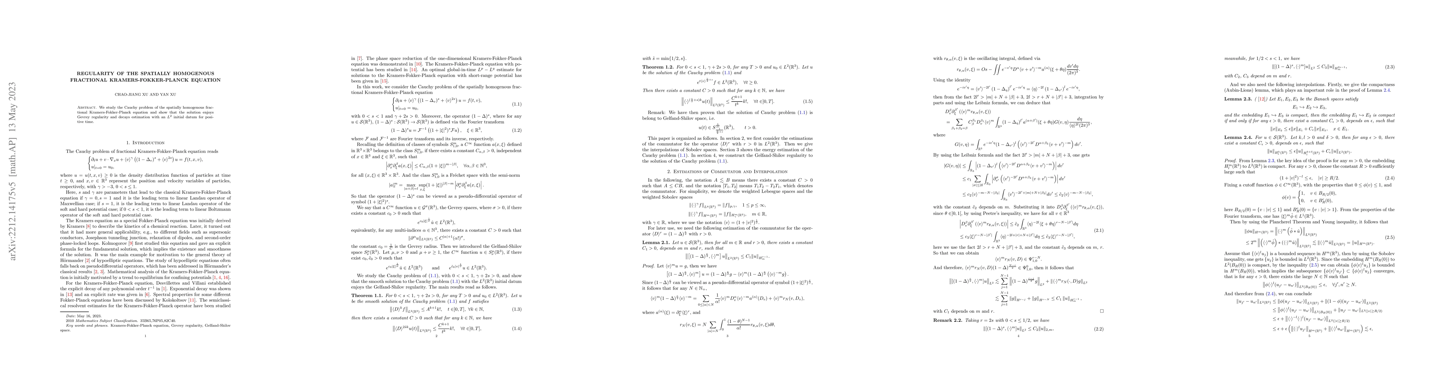 Thumbnail for Regularity of the spatially homogenous fractional Kramers-Fokker-Planck
  equation