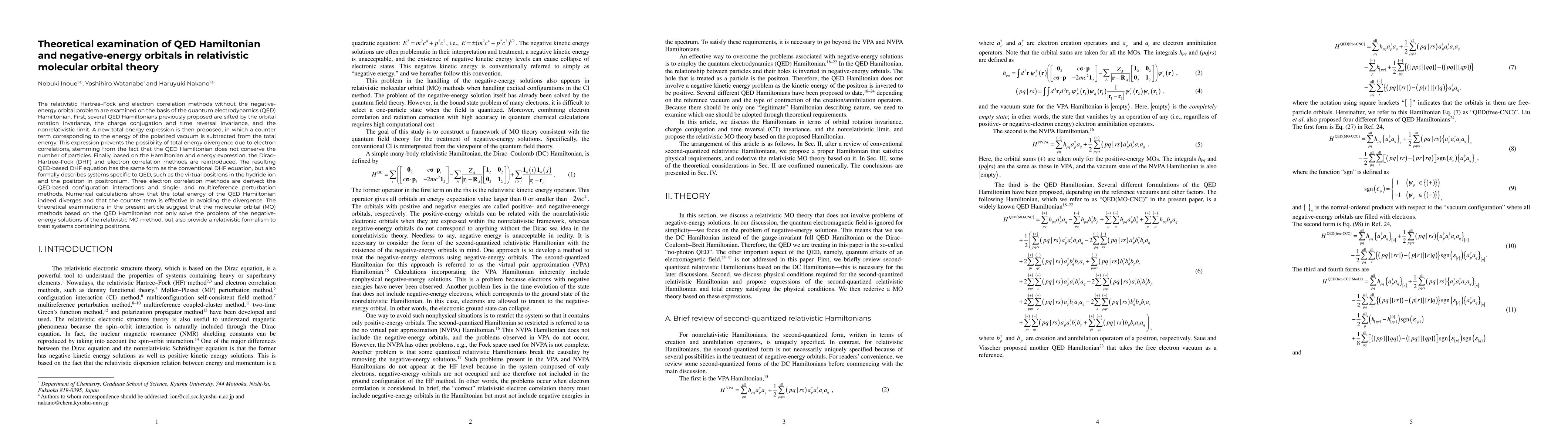 Thumbnail for Theoretical examination of QED Hamiltonian and negative-energy orbitals
  in relativistic molecular orbital theory