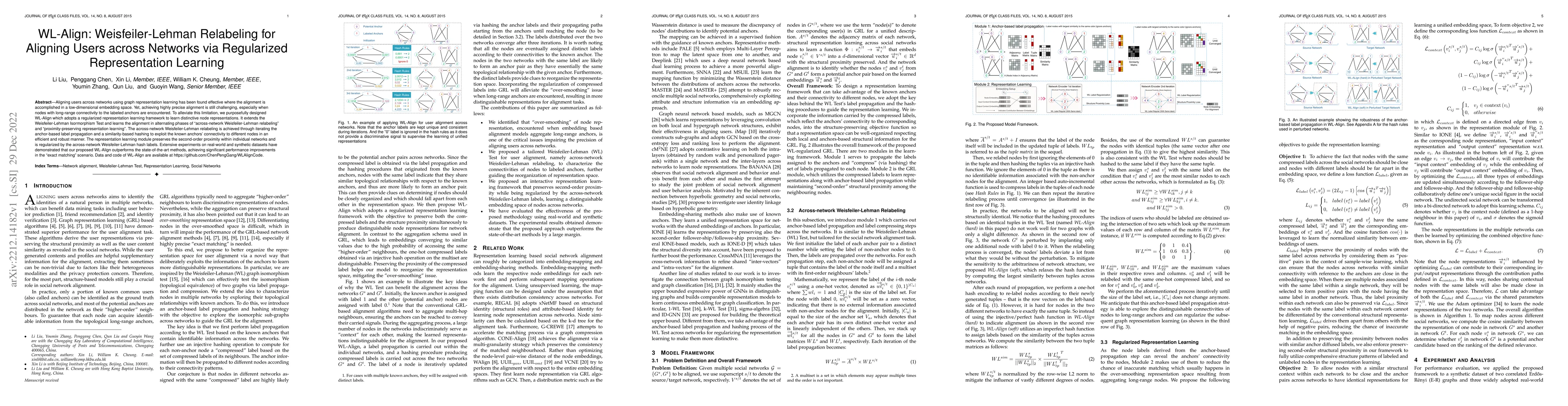 Thumbnail for WL-Align: Weisfeiler-Lehman Relabeling for Aligning Users across
  Networks via Regularized Representation Learning