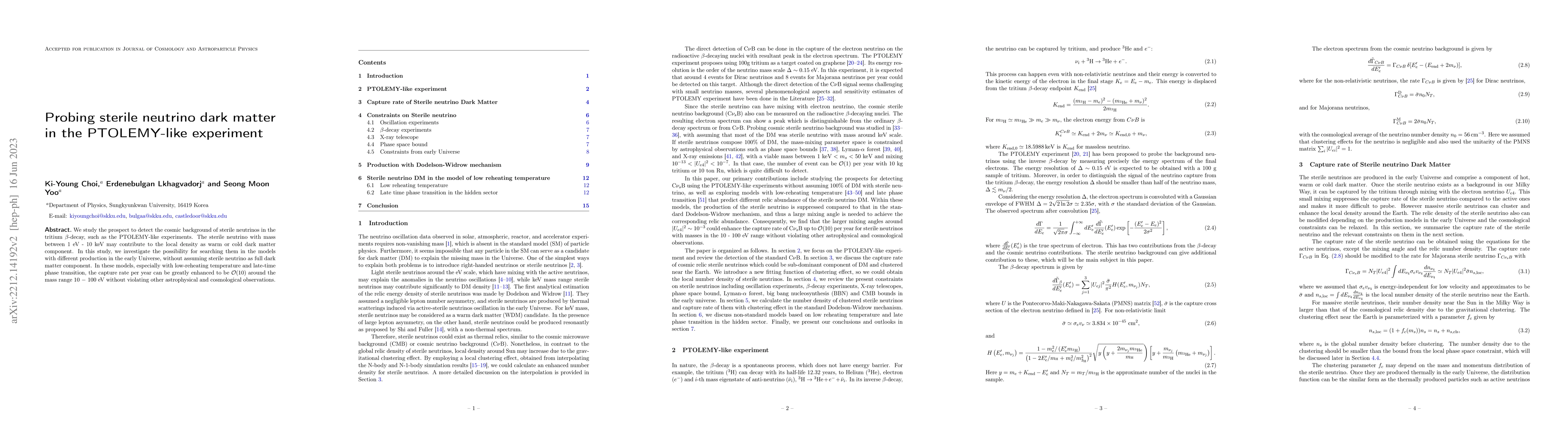 Thumbnail for Probing sterile neutrino dark matter in the PTOLEMY-like experiment