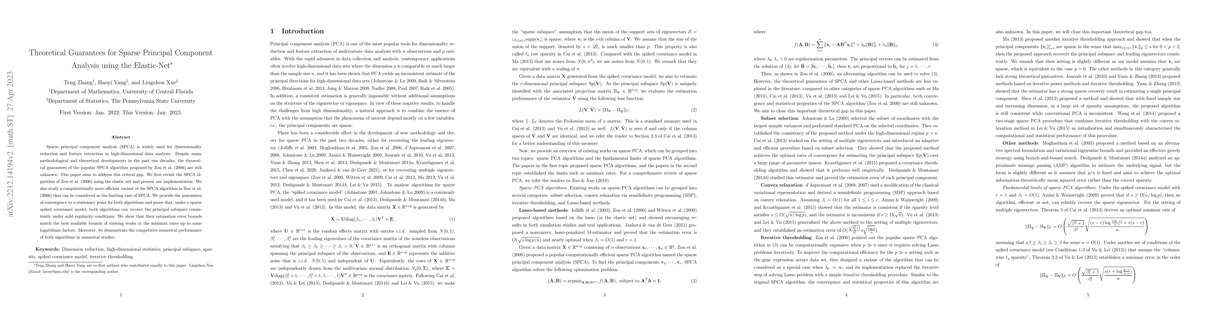 Thumbnail for Theoretical Guarantees for Sparse Principal Component Analysis based on
  the Elastic Net