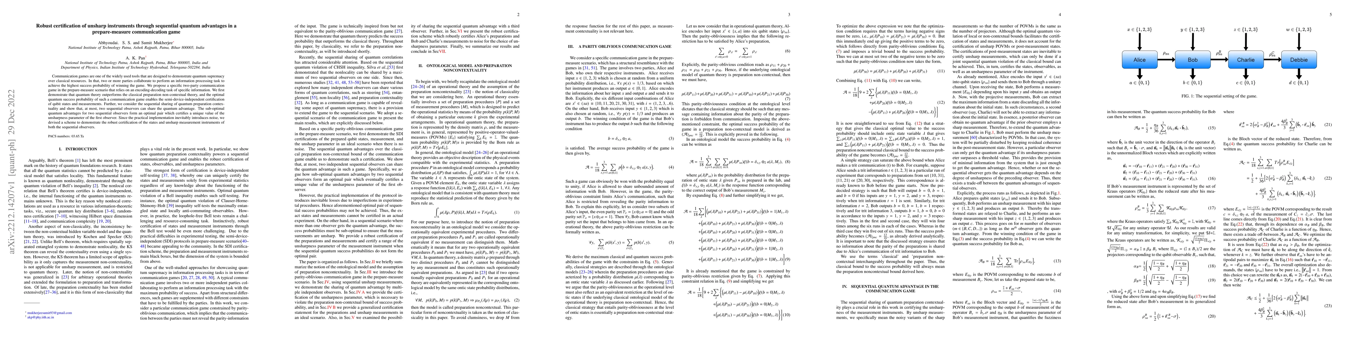 Thumbnail for Robust certification of unsharp instruments through sequential quantum
  advantages in a prepare-measure communication game