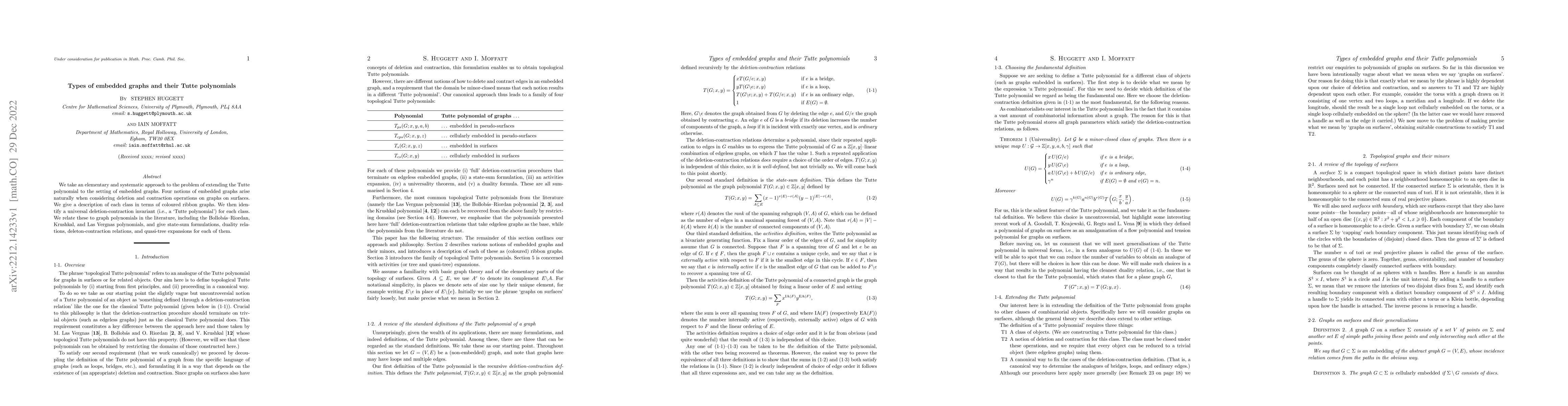 Thumbnail for Types of embedded graphs and their Tutte polynomials