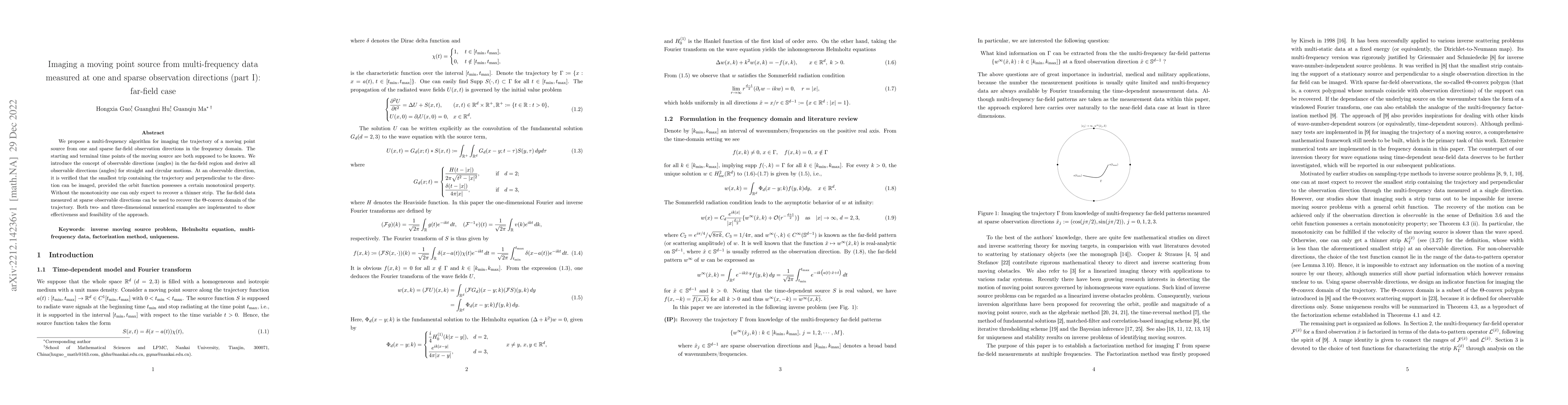 Thumbnail for Imaging a moving point source from multi-frequency data measured at one
  and sparse observation directions (part I): far-field case