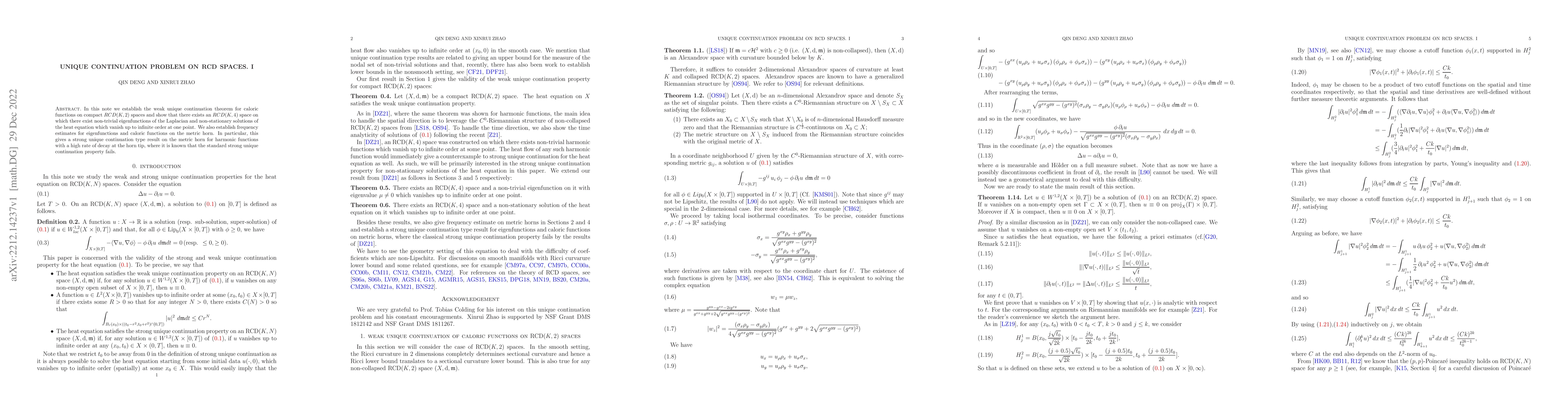 Thumbnail for Unique Continuation Problem on RCD Spaces. I
