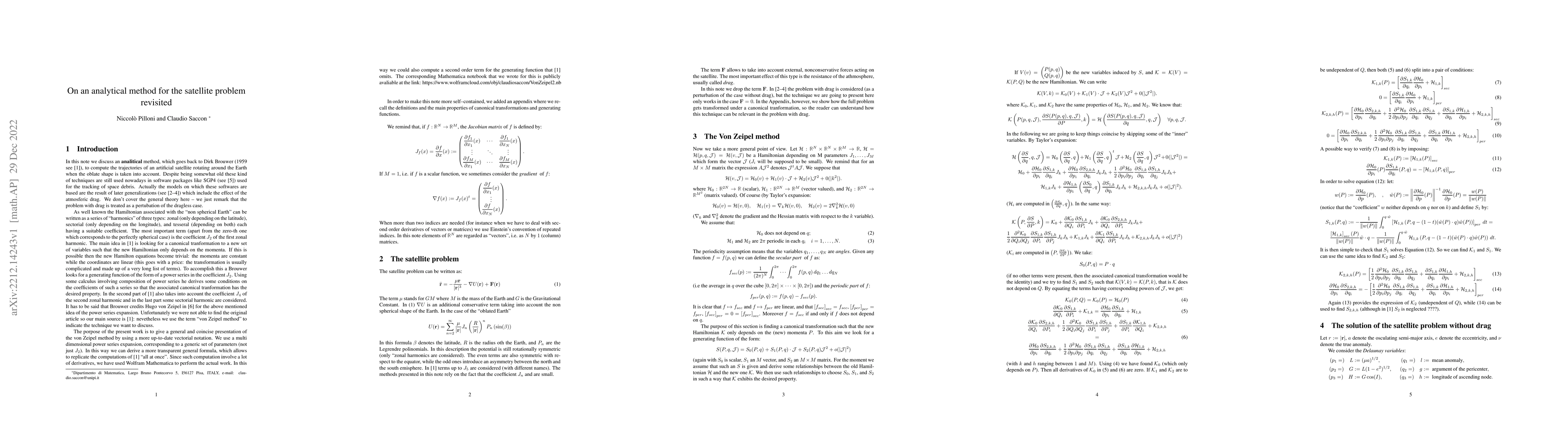 Thumbnail for On an analytical method for the satellite problem revisited