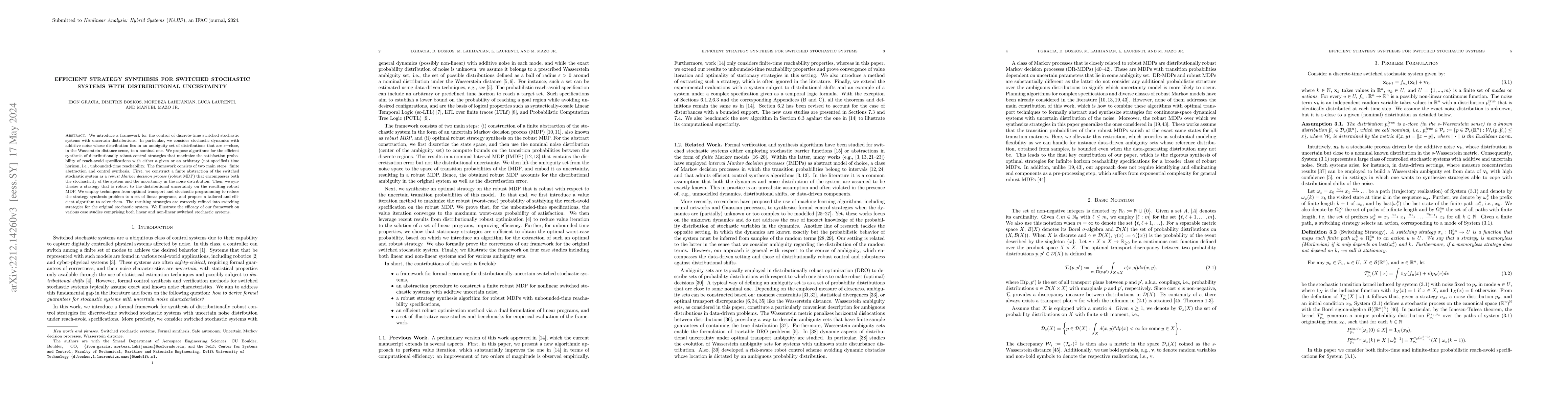 Thumbnail for Efficient Strategy Synthesis for Switched Stochastic Systems with
  Distributional Uncertainty