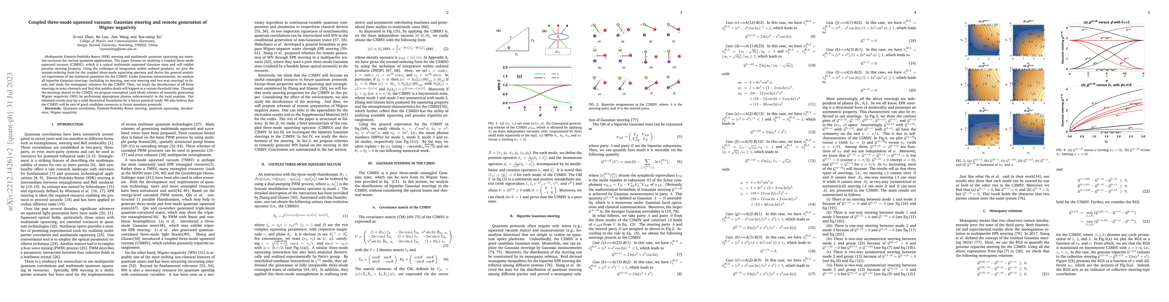 Thumbnail for Coupled three-mode squeezed vacuum: Gaussian steering and remote
  generation of Wigner negativity
