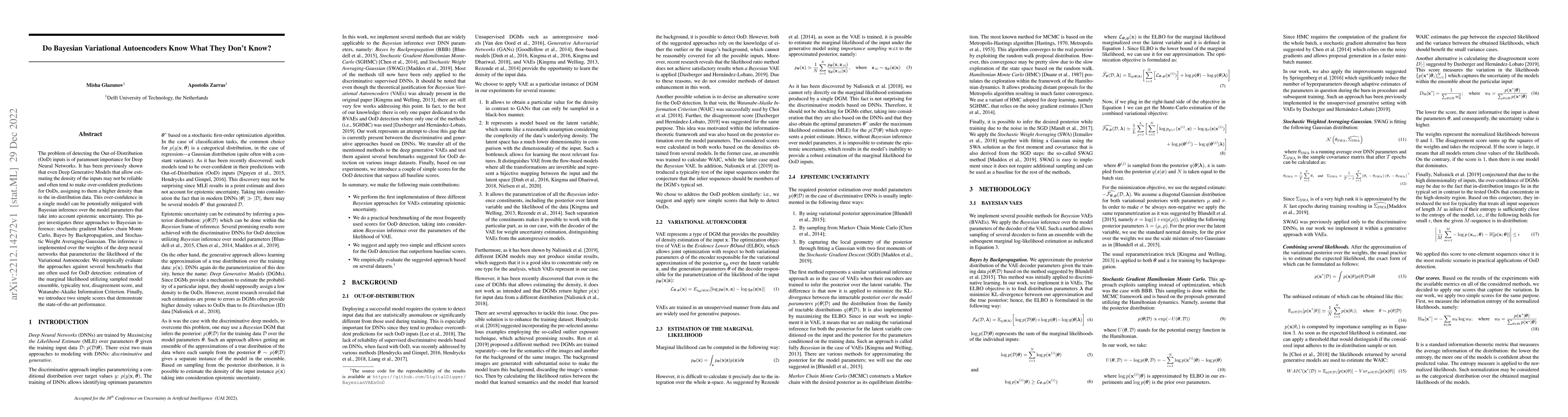 Thumbnail for Do Bayesian Variational Autoencoders Know What They Don't Know?