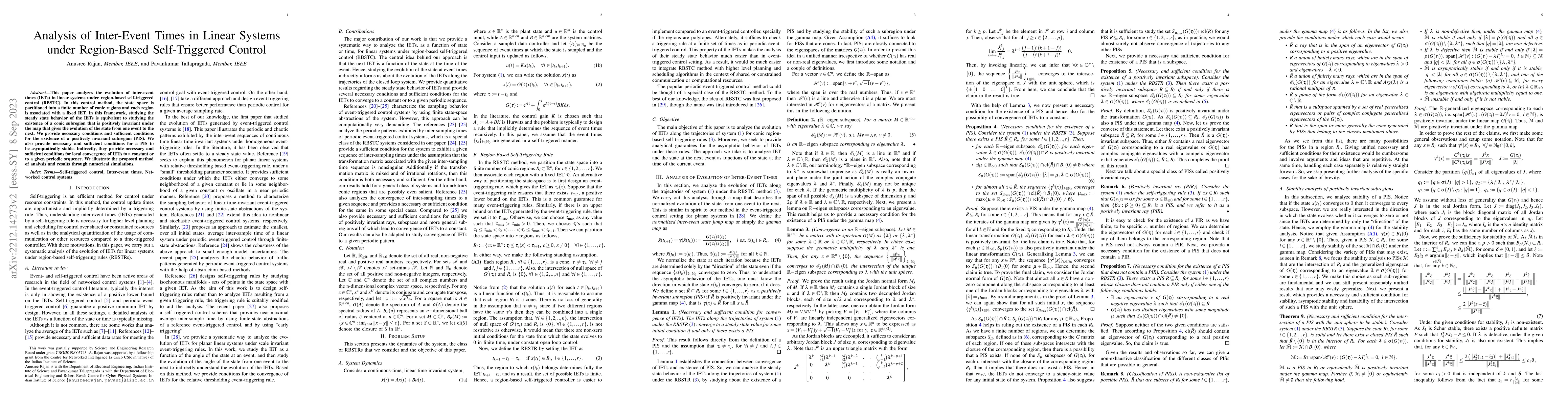 Thumbnail for Analysis of Inter-Event Times in Linear Systems under Region-Based
  Self-Triggered Control