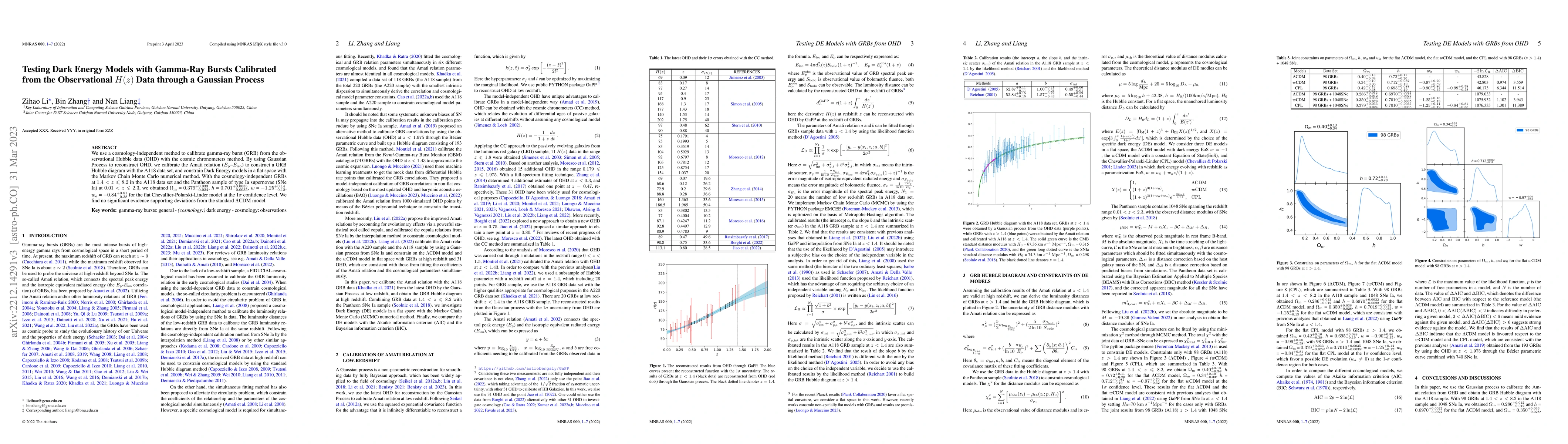 Thumbnail for Testing Dark Energy Models with Gamma-Ray Bursts Calibrated from the
  Observational $H(z)$ Data through a Gaussian Process