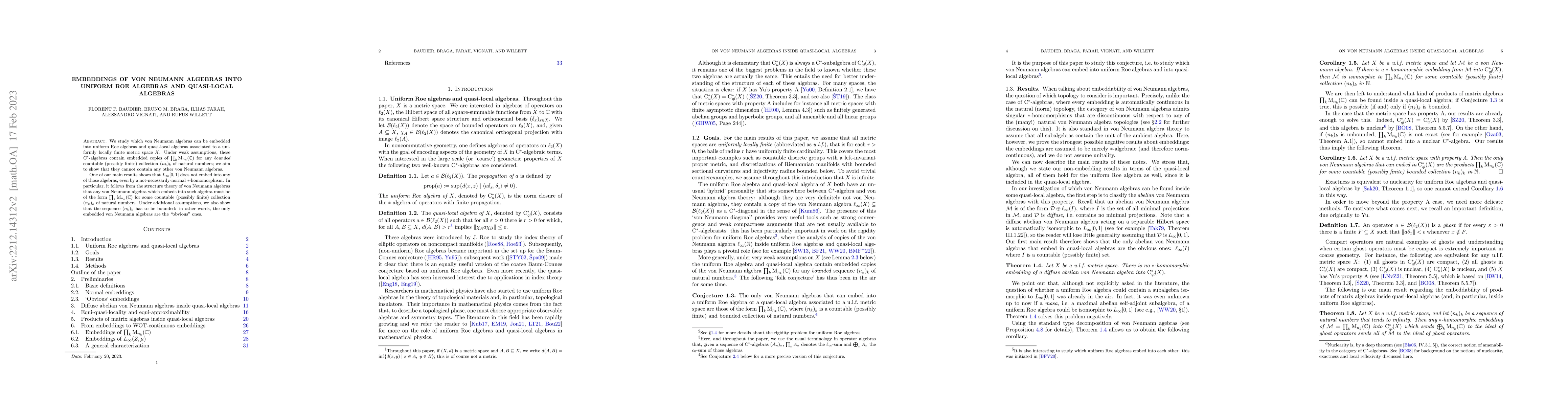Thumbnail for Embeddings of von Neumann algebras into uniform Roe algebras and
  quasi-local algebras
