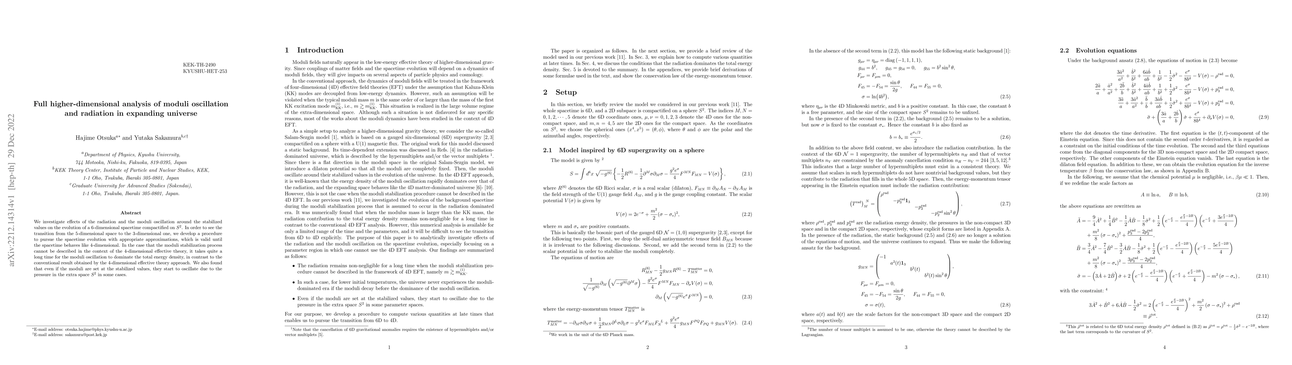 Thumbnail for Full higher-dimensional analysis of moduli oscillation and radiation in
  expanding universe