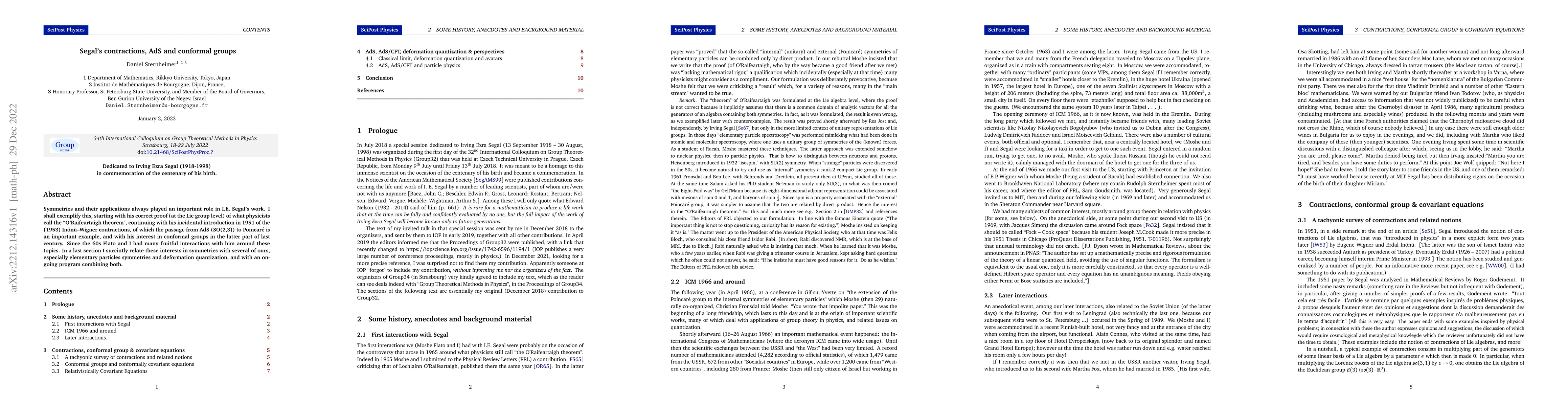 Thumbnail for Segal's contractions, AdS and conformal groups