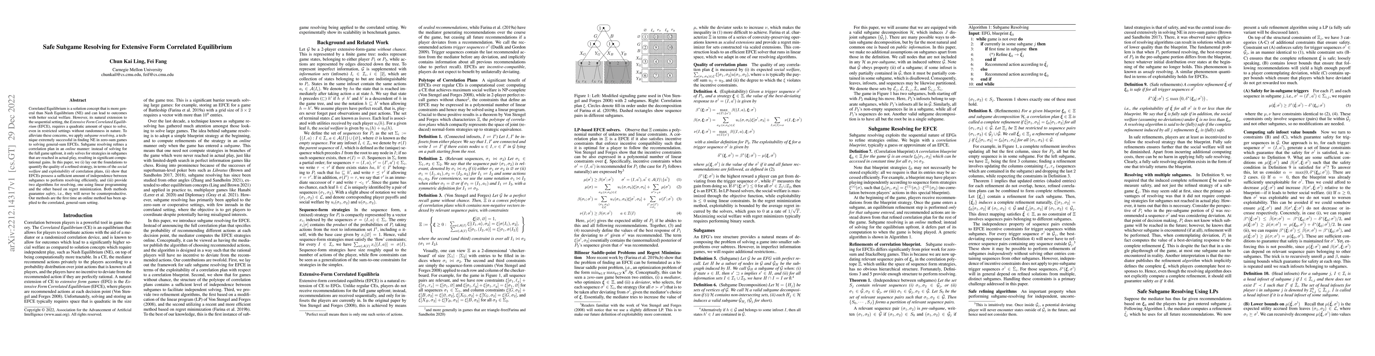 Thumbnail for Safe Subgame Resolving for Extensive Form Correlated Equilibrium