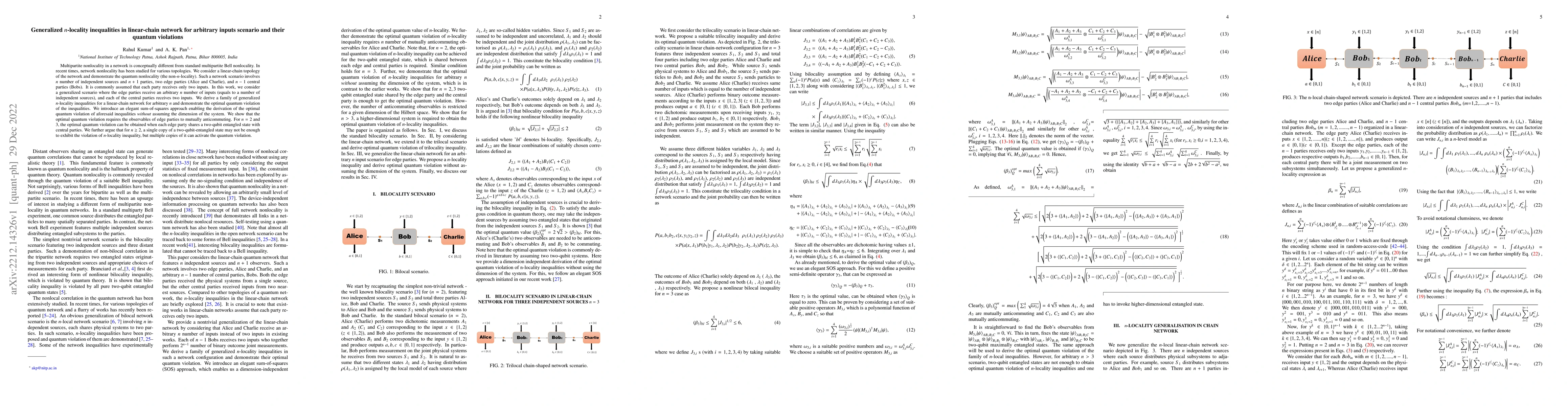 Thumbnail for Generalized $n$-locality inequalities in linear-chain network for
  arbitrary inputs scenario and their quantum violations