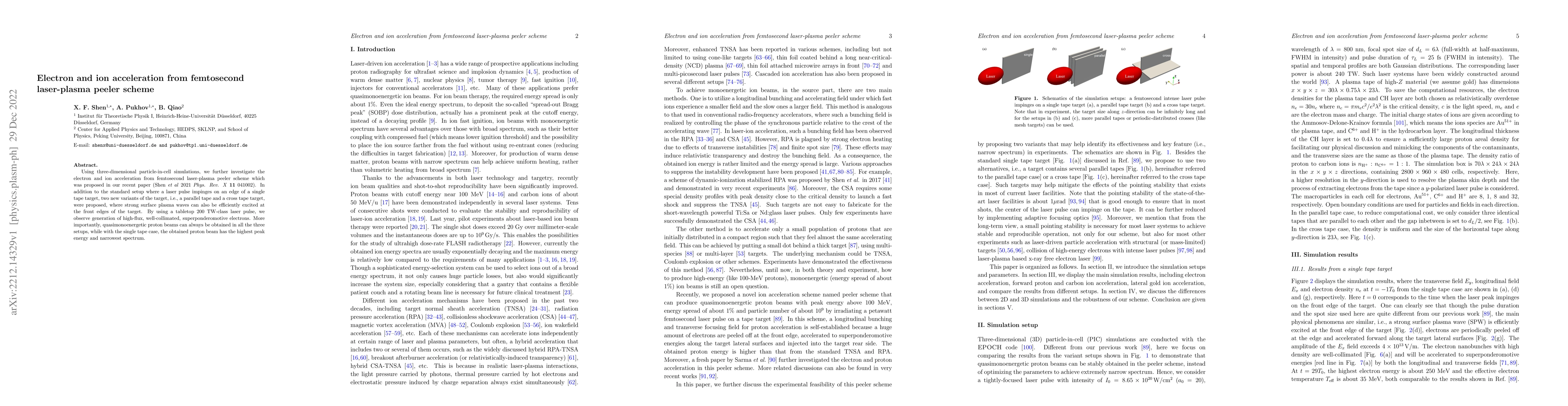 Thumbnail for Electron and ion acceleration from femtosecond laser-plasma peeler
  scheme