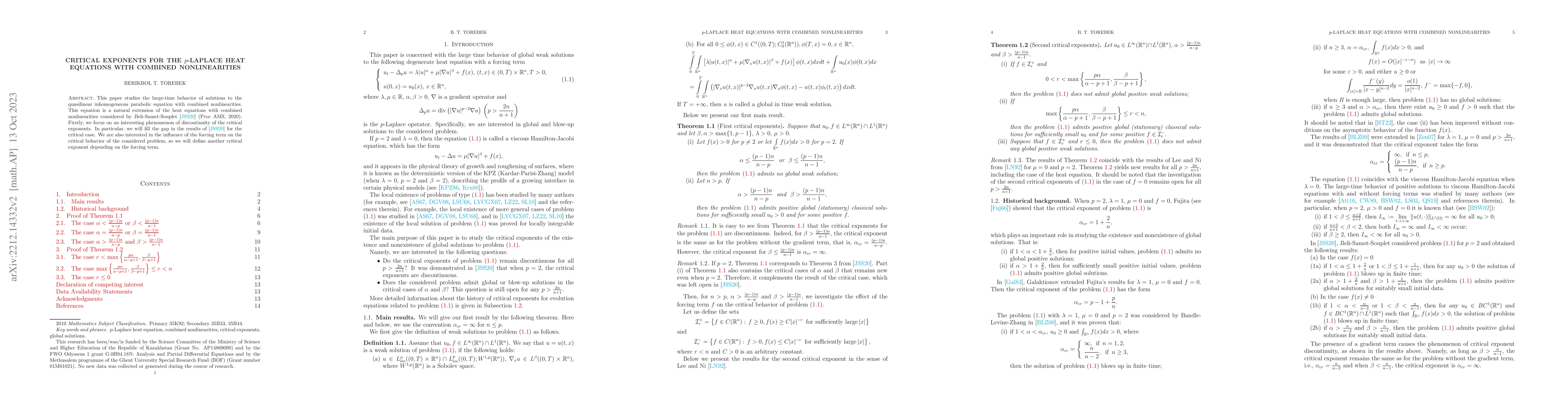 Thumbnail for Critical exponents for the $p$-Laplace heat equations with combined
  nonlinearities
