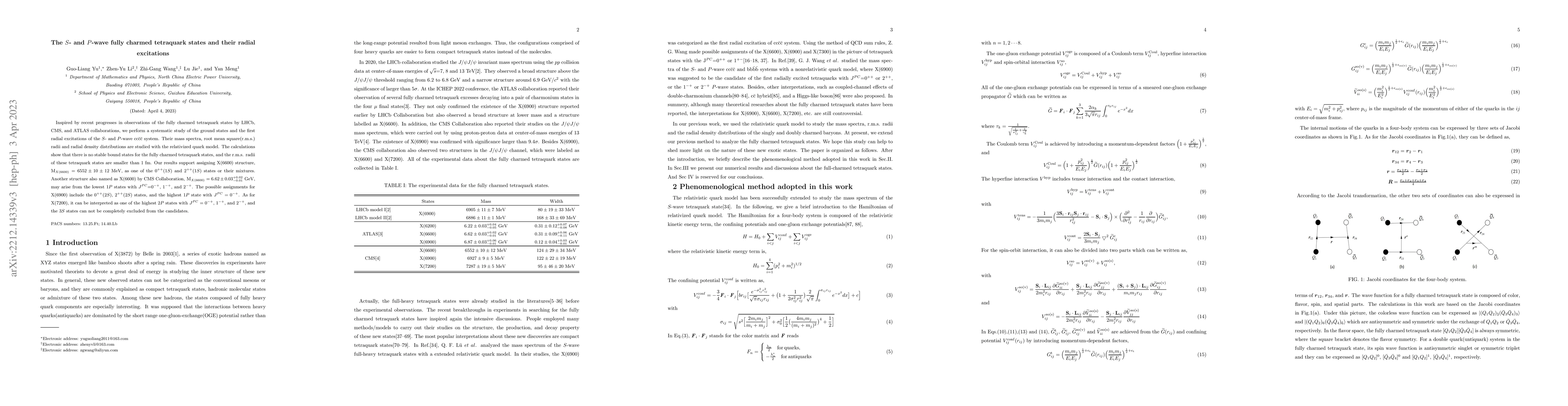 Thumbnail for The $S$- and $P$-wave fully charmed tetraquark states and their radial
  excitations