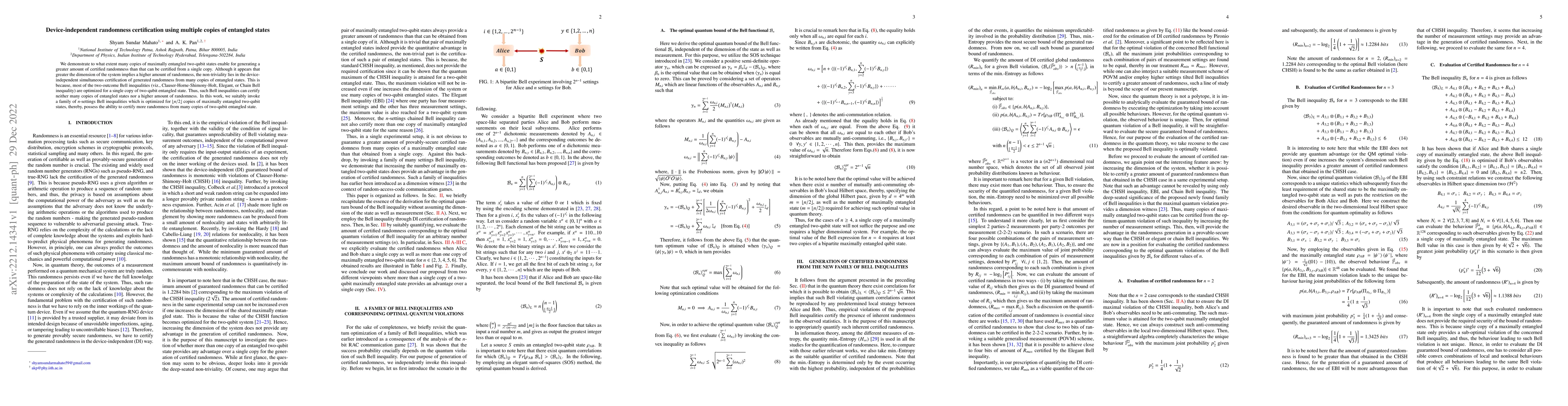 Thumbnail for Device-independent randomness certification using multiple copies of
  entangled states