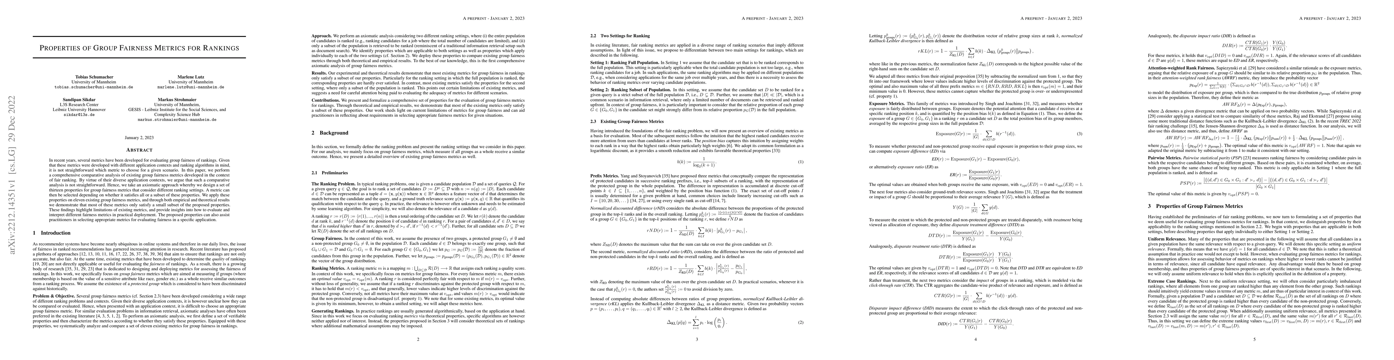 Thumbnail for Properties of Group Fairness Metrics for Rankings