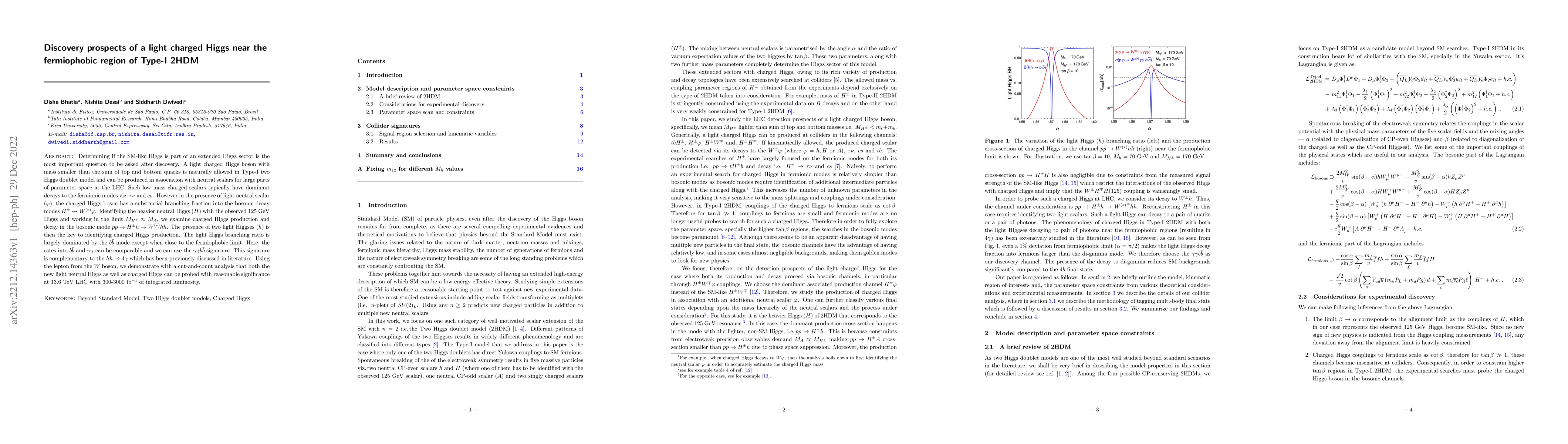 Thumbnail for Discovery prospects of a light charged Higgs near the fermiophobic
  region of Type-I 2HDM