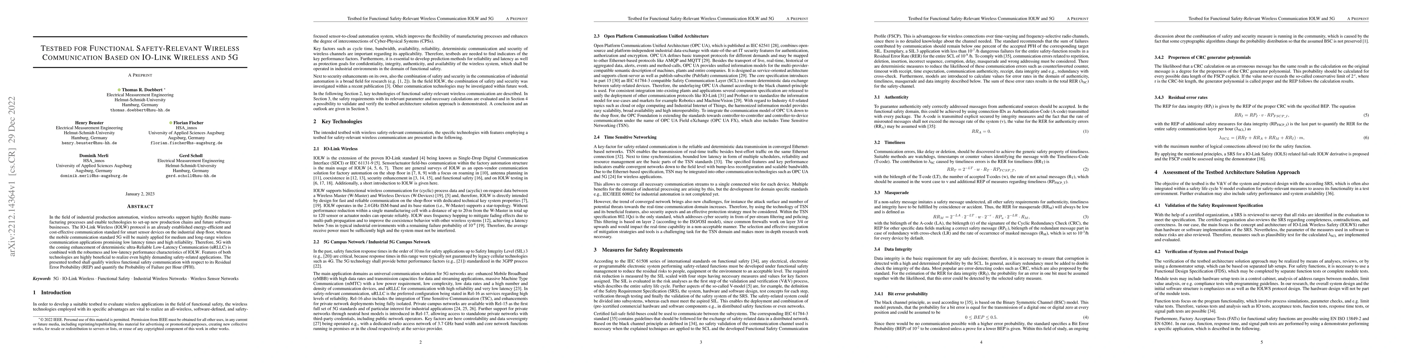 Thumbnail for Testbed for Functional Safety-Relevant Wireless Communication Based on
  IO-Link Wireless and 5G
