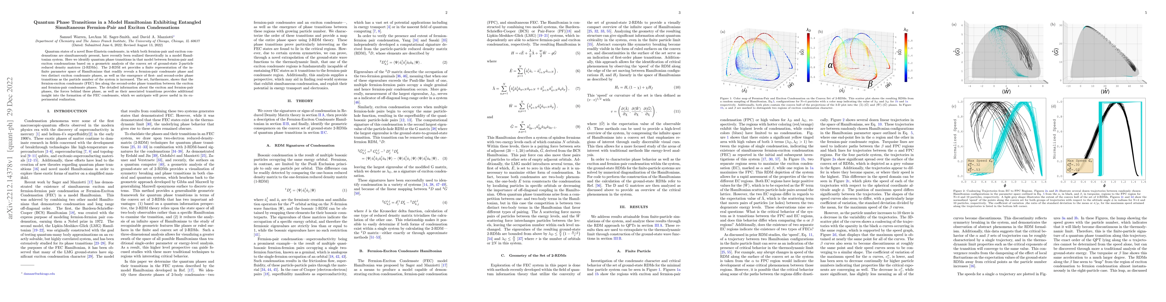Thumbnail for Quantum Phase Transitions in a Model Hamiltonian Exhibiting Entangled
  Simultaneous Fermion-Pair and Exciton Condensations