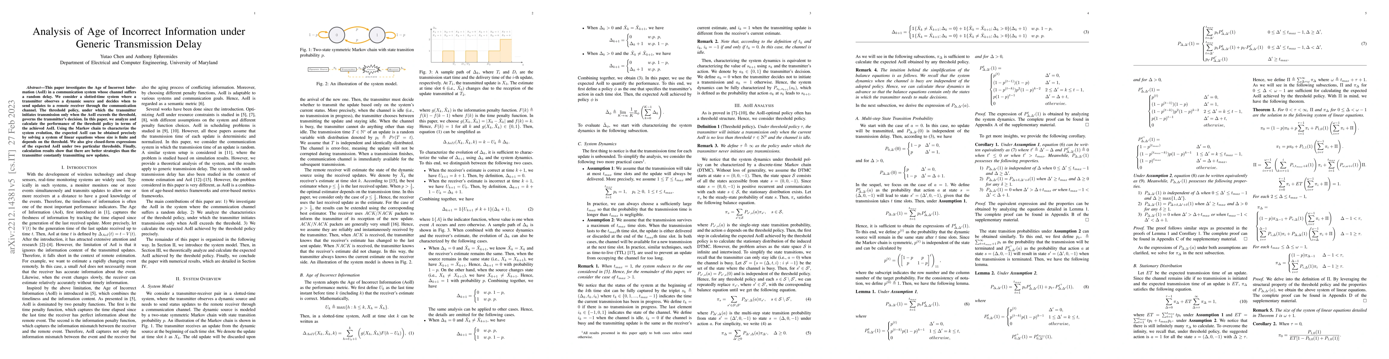 Thumbnail for Analysis of Age of Incorrect Information under Generic Transmission
  Delay