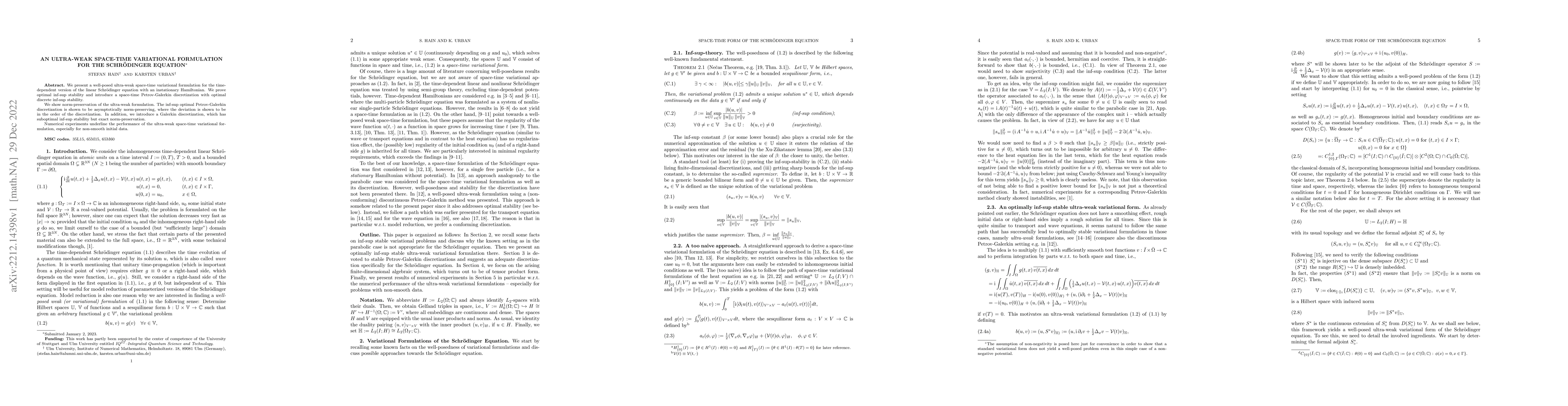 Thumbnail for An Ultra-Weak Space-Time Variational Formulation for the Schr\"odinger
  Equation