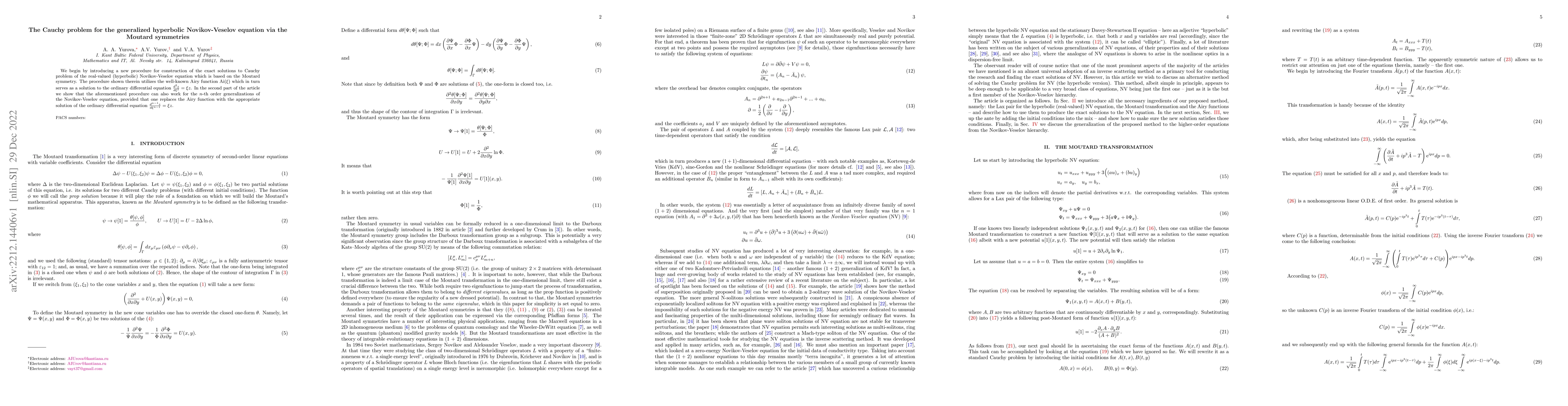 Thumbnail for The Cauchy problem for the generalized hyperbolic Novikov-Veselov
  equation via the Moutard symmetries