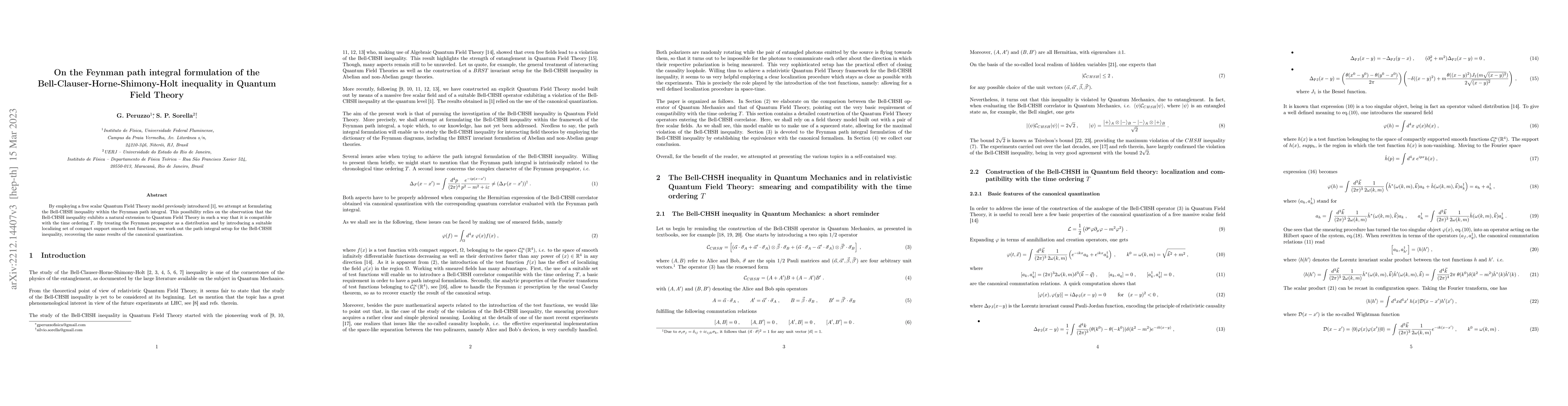 Thumbnail for On the Feynman path integral formulation of the
  Bell-Clauser-Horne-Shimony-Holt inequality in Quantum Field Theory