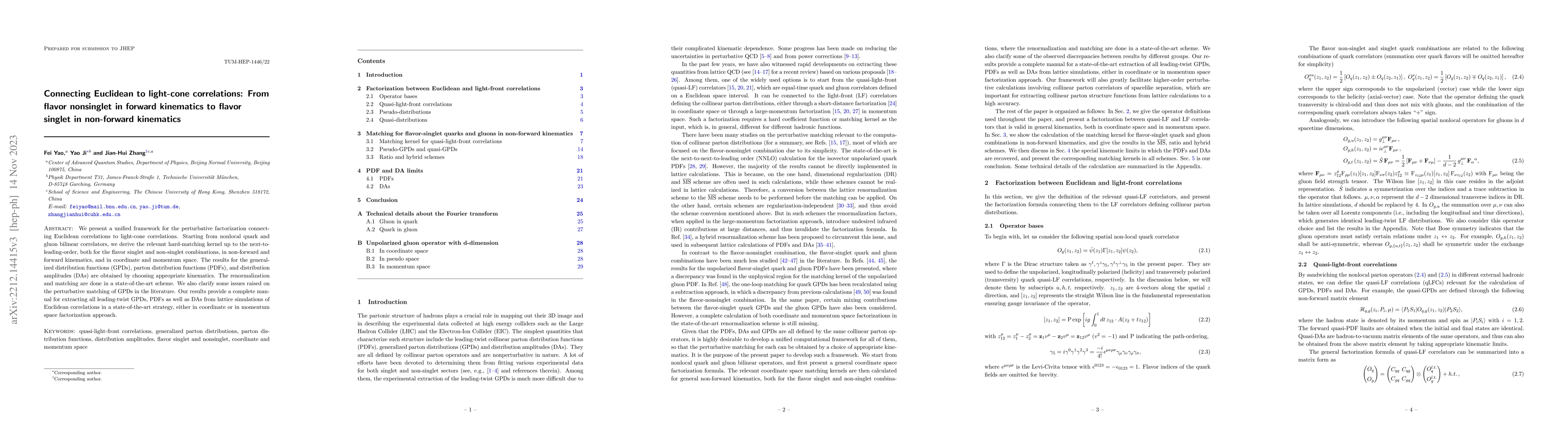 Thumbnail for Connecting Euclidean to light-cone correlations: From flavor nonsinglet
  in forward kinematics to flavor singlet in non-forward kinematics