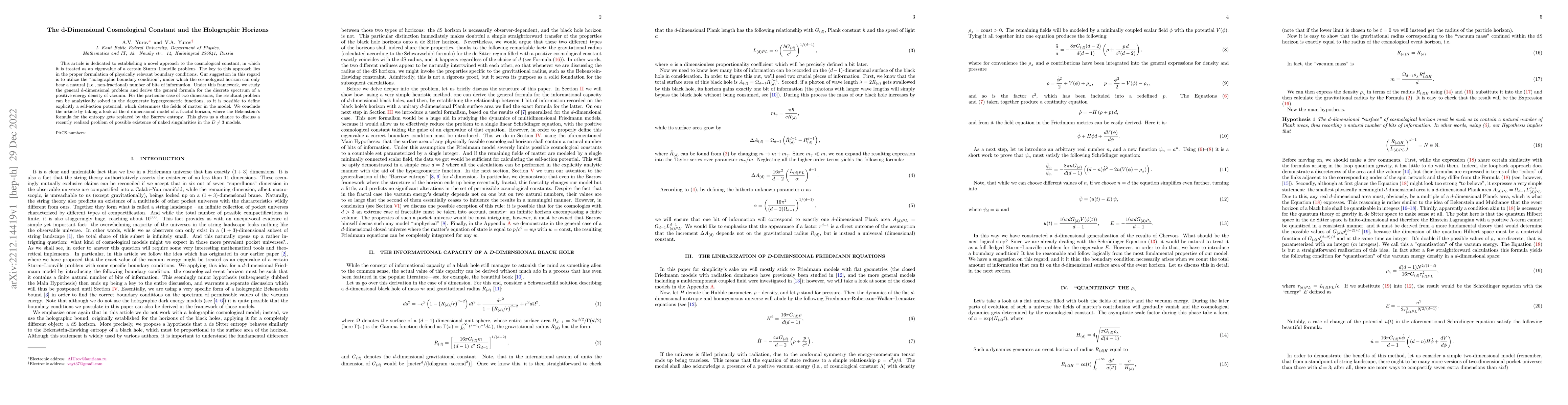 Thumbnail for The d-Dimensional Cosmological Constant and the Holographic Horizons