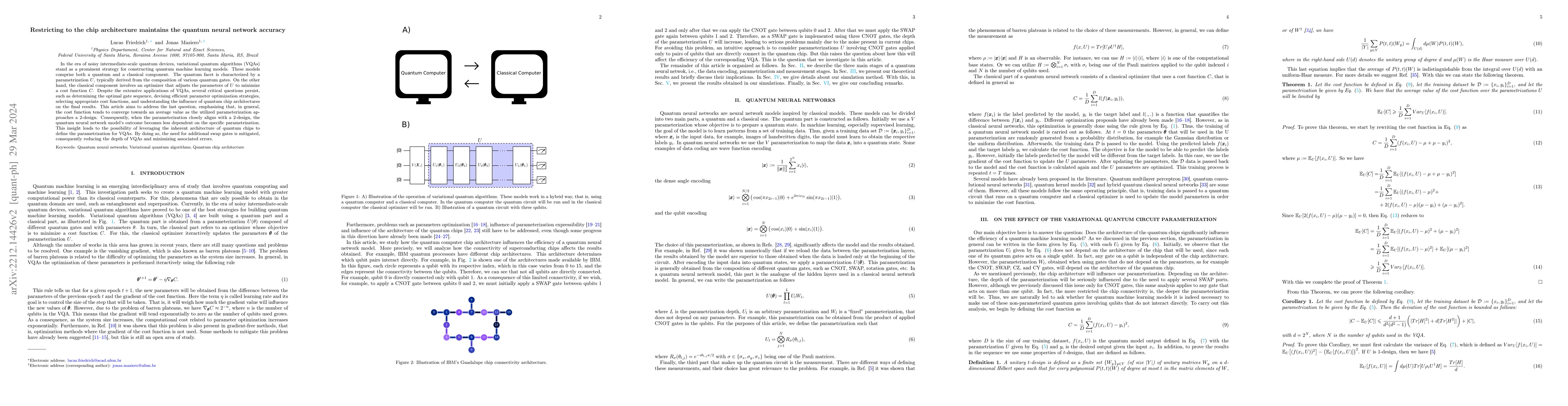 Thumbnail for Restricting to the chip architecture maintains the quantum neural
  network accuracy