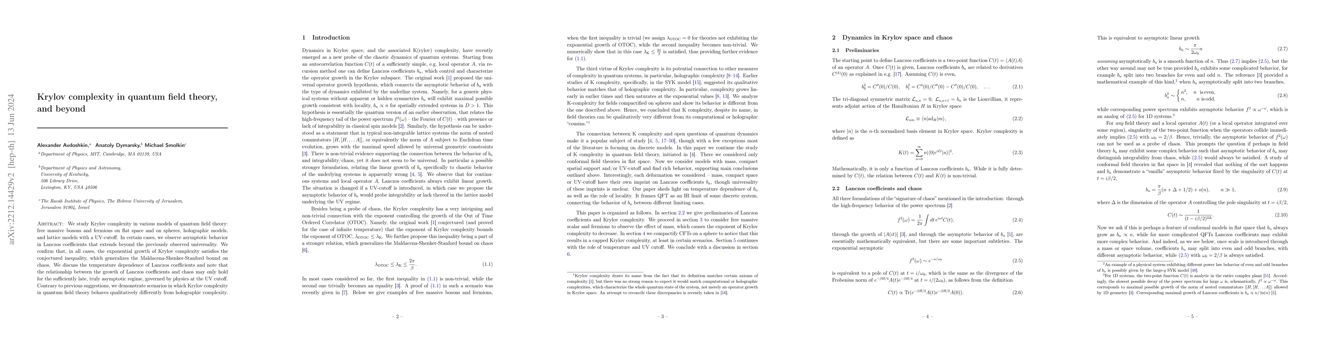 Thumbnail for Krylov complexity in quantum field theory, and beyond