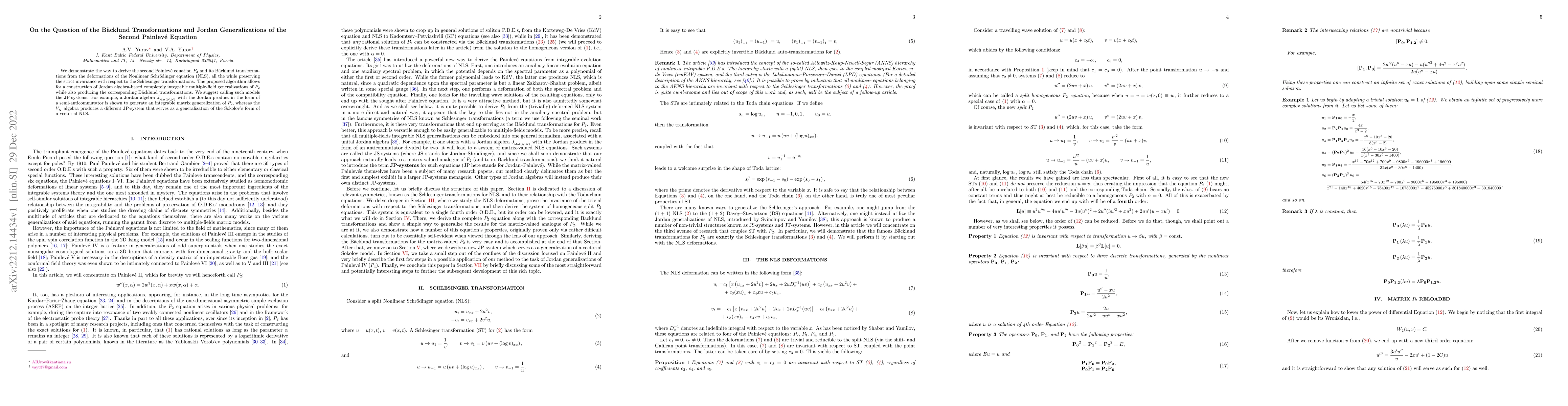 Thumbnail for On the Question of the B\"acklund Transformations and Jordan
  Generalizations of the Second Painlev\'e Equation