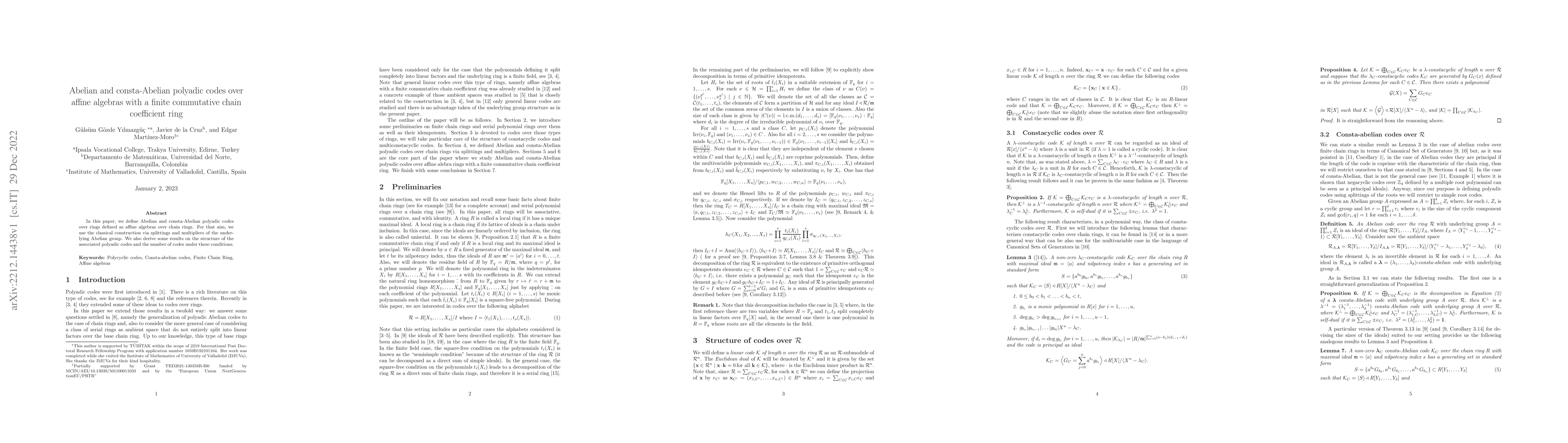 Thumbnail for Abelian and consta-Abelian polyadic codes over affine algebras with a
  finite commutative chain coefficient ring