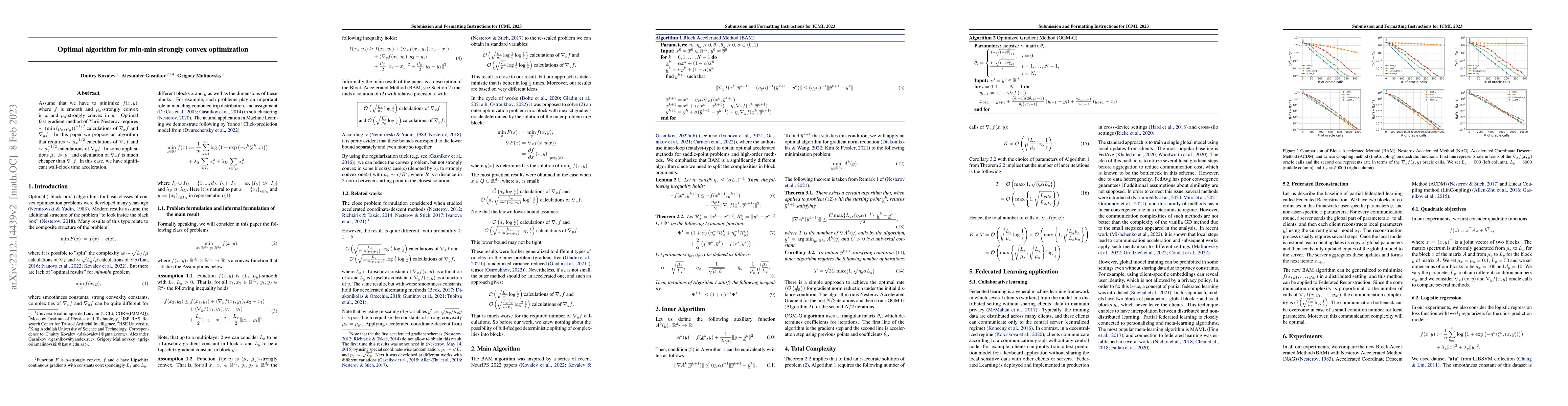 Thumbnail for An Optimal Algorithm for Strongly Convex Min-min Optimization