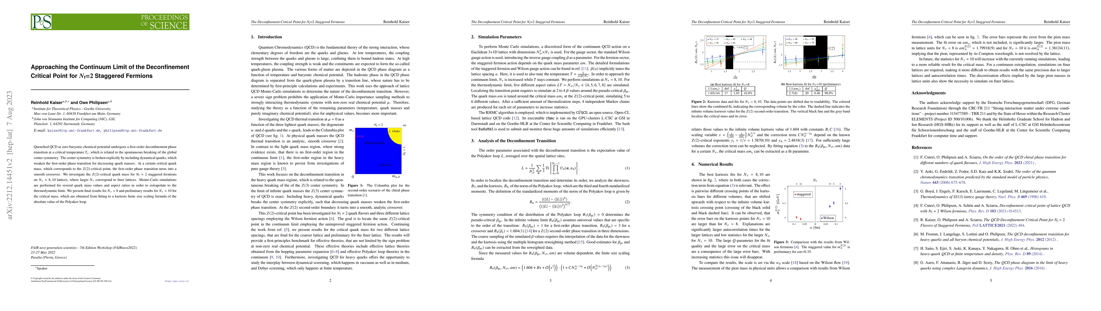 Thumbnail for Approaching the Continuum Limit of the Deconfinement Critical Point for
  $N_\text{f}=2$ Staggered Fermions