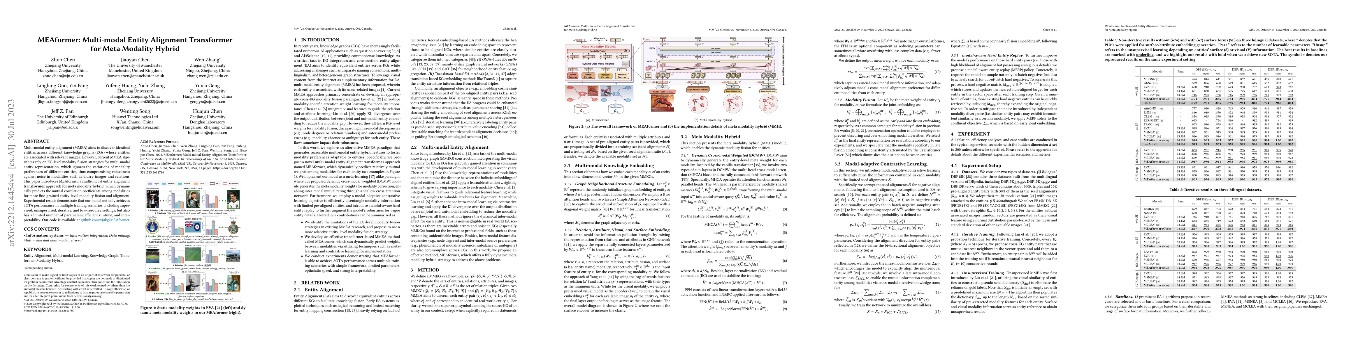 Thumbnail for MEAformer: Multi-modal Entity Alignment Transformer for Meta Modality
  Hybrid