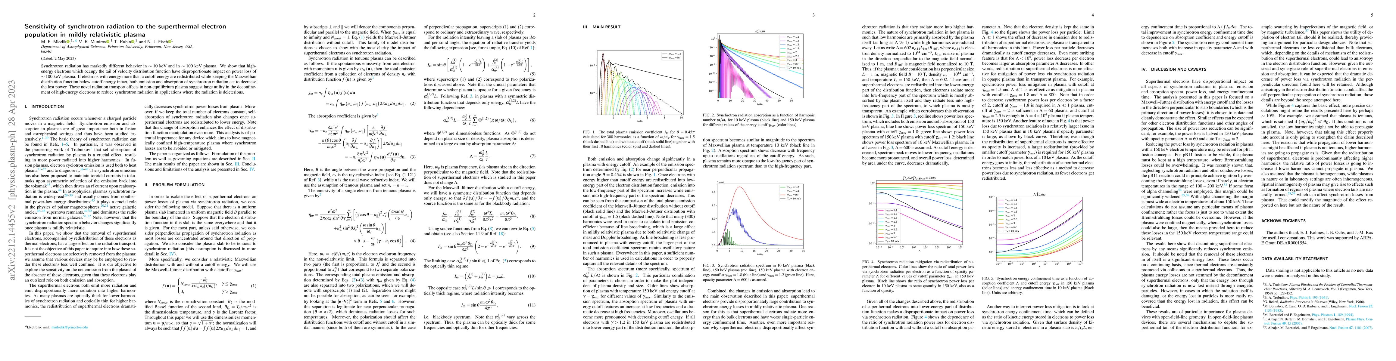 Thumbnail for Sensitivity of synchrotron radiation to the superthermal electron
  population in mildly relativistic plasma