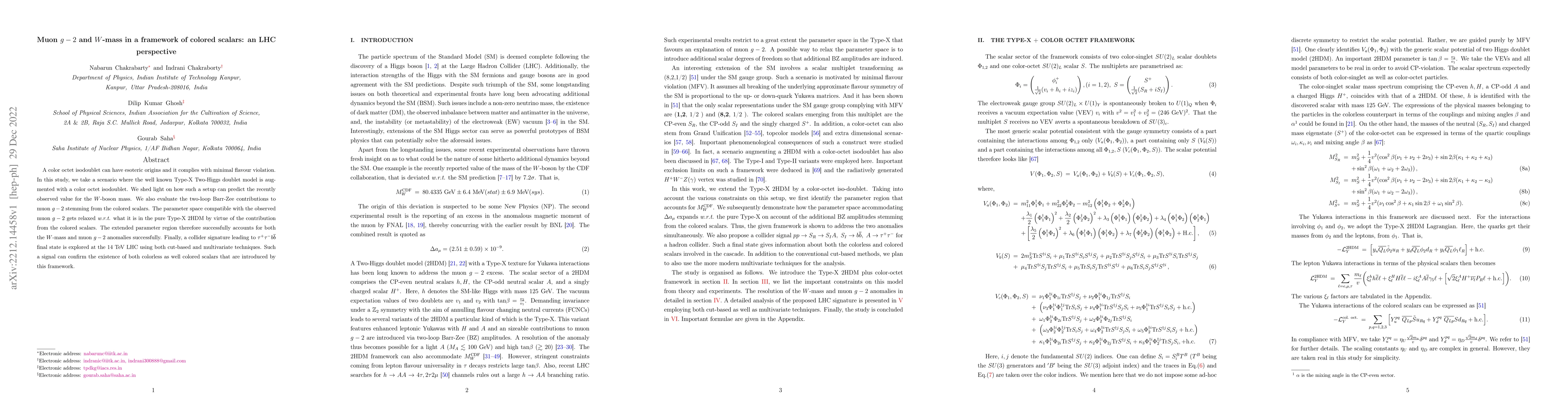 Thumbnail for Muon $g-2$ and $W$-mass in a framework of colored scalars: an LHC
  perspective