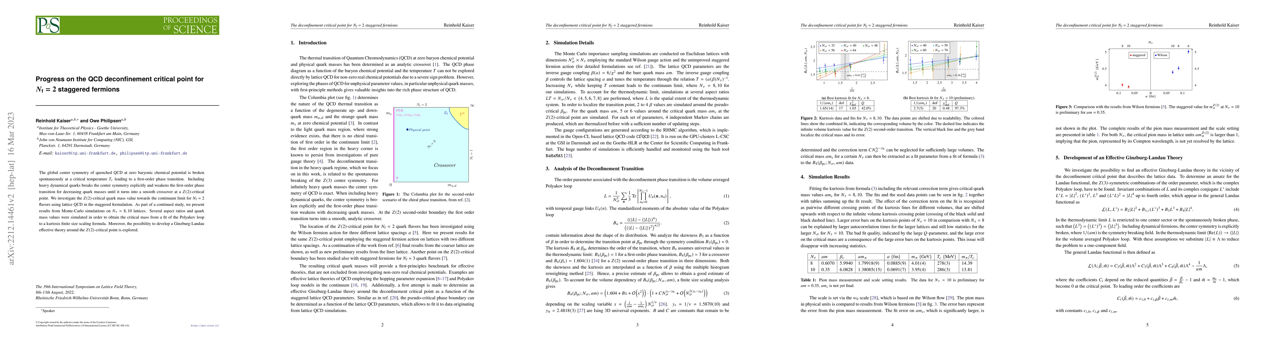 Thumbnail for Progress on the QCD deconfinement critical point for $N_\text{f}=2$
  staggered fermions