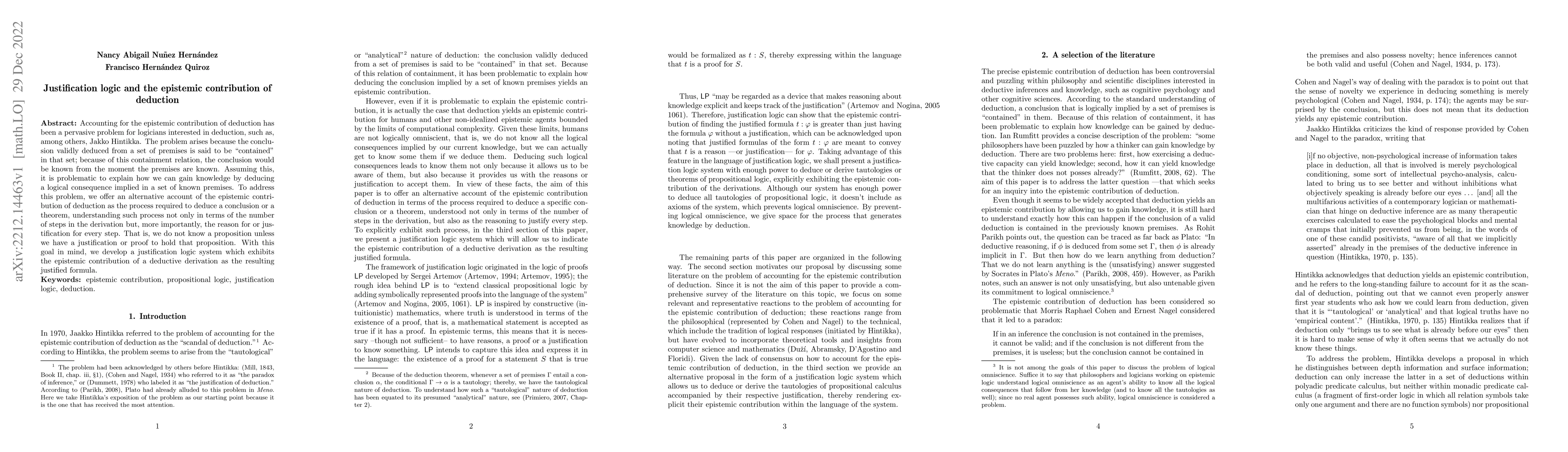 Thumbnail for Justification logic and the epistemic contribution of deduction