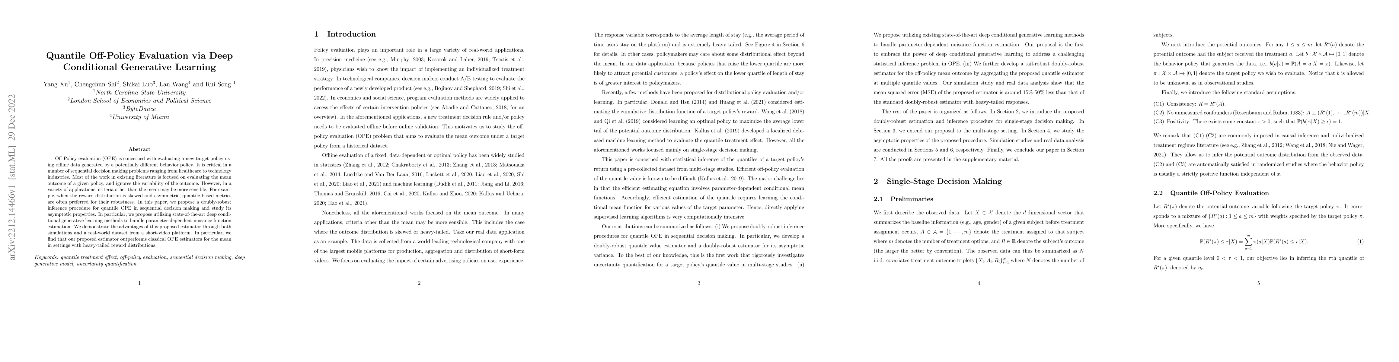 Thumbnail for Quantile Off-Policy Evaluation via Deep Conditional Generative Learning