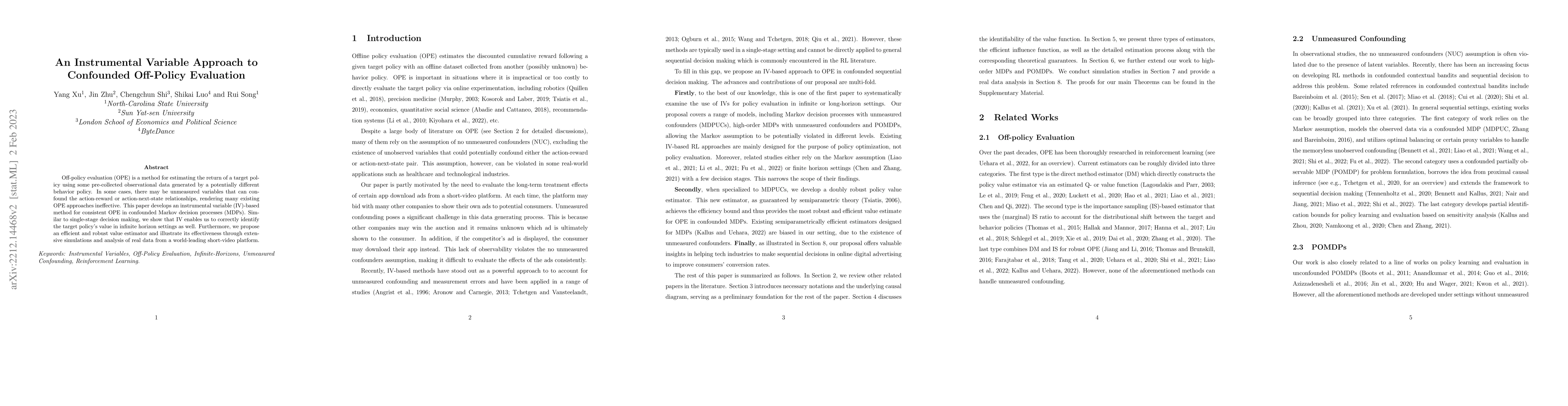 Thumbnail for An Instrumental Variable Approach to Confounded Off-Policy Evaluation