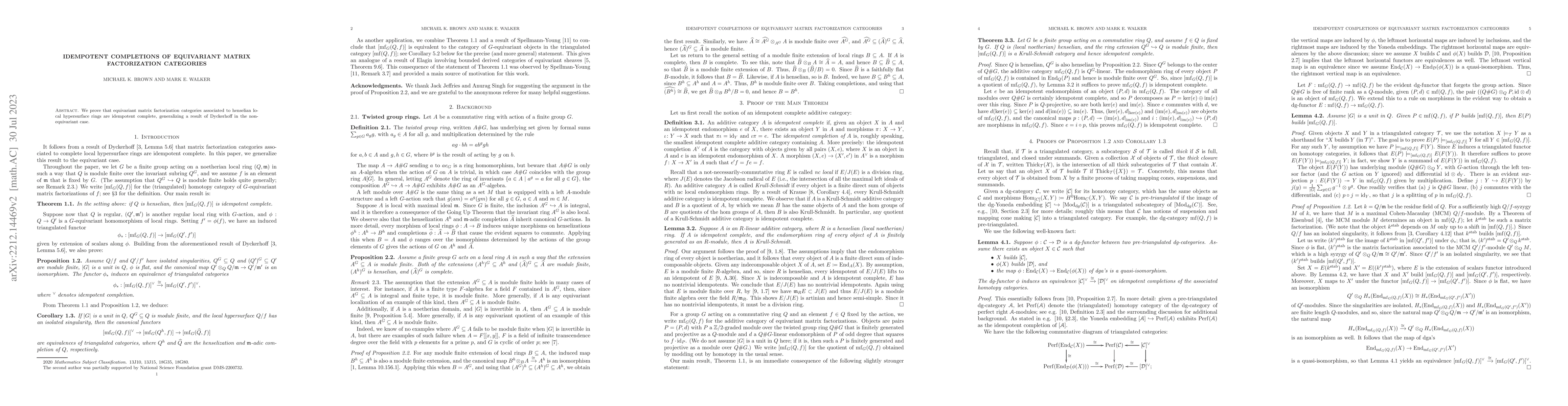 Thumbnail for Idempotent completions of equivariant matrix factorization categories