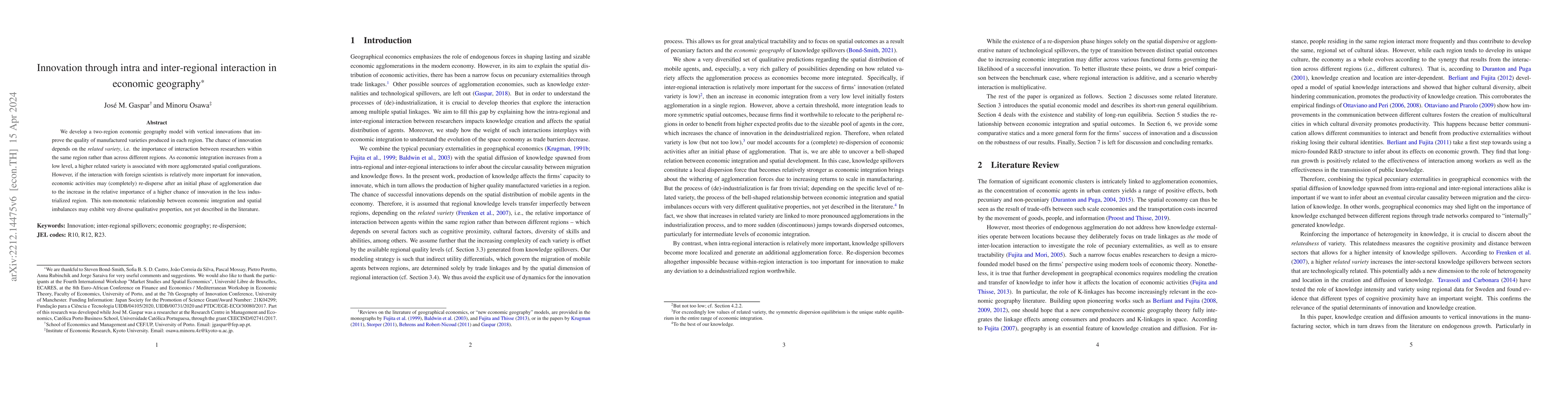 Thumbnail for Innovation through intra and inter-regional interaction in economic
  geography