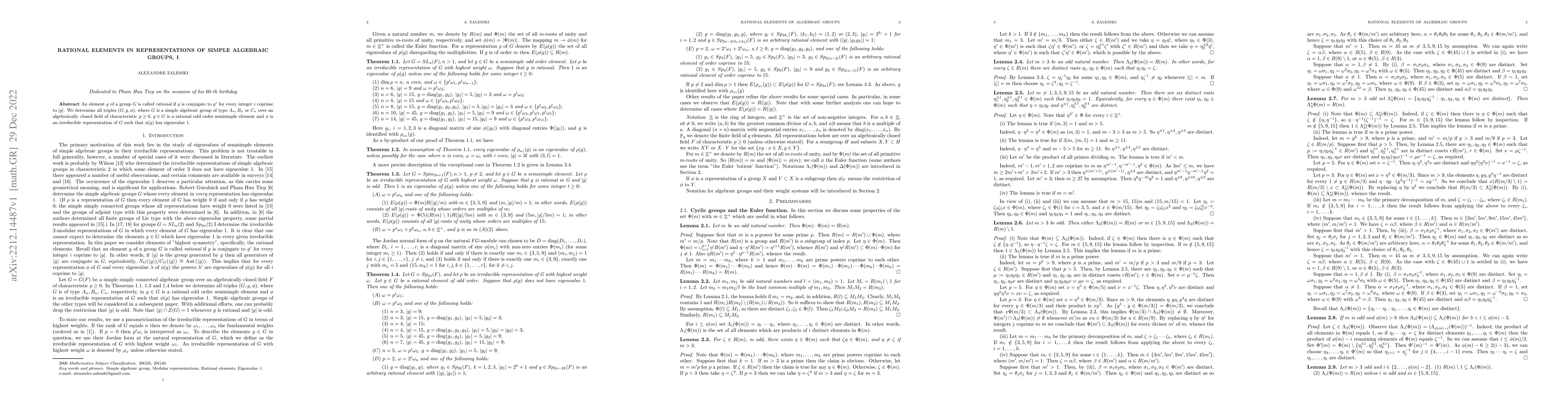 Thumbnail for Rational elements in representations of simple algebraic groups, I